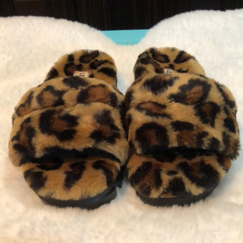 Ugg Cozetta Curly slide leopard print womens 5